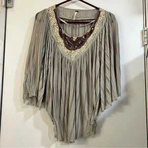 Free People Star Gazer Lily Poncho Sheer Gauzy Beaded Embroidery Lace Sheer S